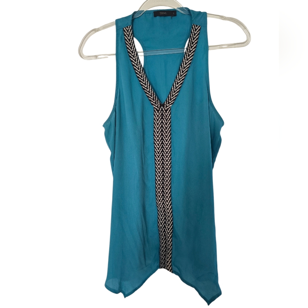 THML Sleeveless Top, size L, Teal color.